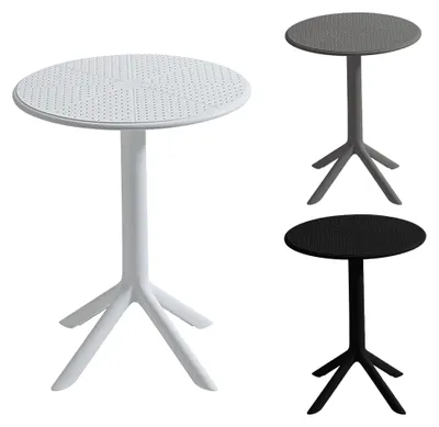 Produktbild von Wetterfester Gartentisch in Weiß, klein und stabil – runder Balkontisch aus Kunststoff (PP), Ø 60 cm, Höhe 76 cm, für Garten, Terrasse, Balkon