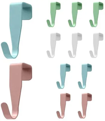Produktbild von Unyqoos® 12er Türhaken-Set, bunte robuste Edelstahl-Haken zum Aufhängen ohne Bohren, passend für Türen & Fenster bis 2 cm, platzsparend