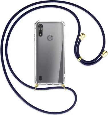 Produktbild von Handykette Backcover-Schutzhülle mit Band (Metall goldfarben) für Motorola Moto E6s - dunkelblau
