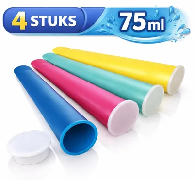 Immagine prodotto di Stampo per ghiaccioli in silicone – Set da 4 – 75 ml – 19 x 4 cm – Stampo riutilizzabile – Senza BPA – Colorato