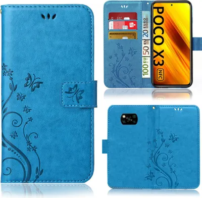 Produktbild von Xiaomi Poco X3 / X3 NFC / X3 Pro Bookstyle Flower Blau