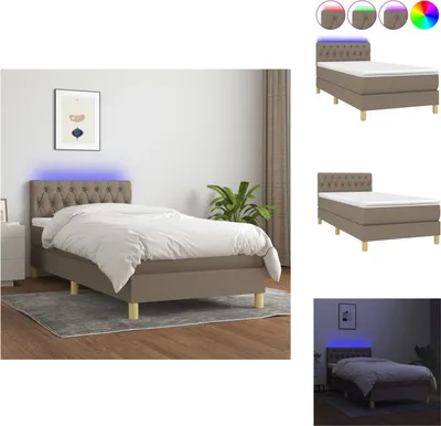 Produktbild von vidaXL Boxspringbett mit Matratze & LED Taupe 90x200 cm Stoff -  Betten & Bettgestelle
