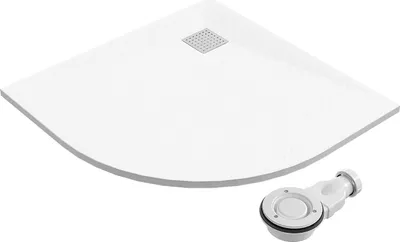 Produktbild von SMC Duschtasse Duschwanne 90 x 90 cm Viertelkreis Brausewanne Duschwannen-Set für Runddusche Rutschfest Steinoptik Weiß