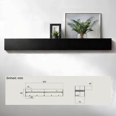 Produktbild von Wandgarderobe mit Ablage 85 cm, Hakenleiste Schwarz