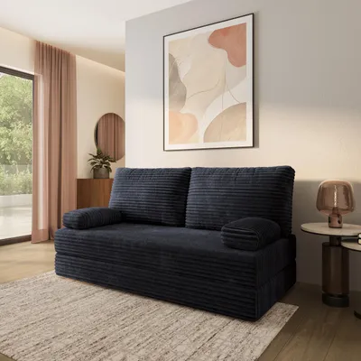 Produktbild von Masseno Schaumstoffsofa SILAR mit Schlaffunktion, Schlafsofa, Wohnzimmersofa, Couch, Sofa, Bettsofa, Kordstoff – Schwarz TILIA 100
