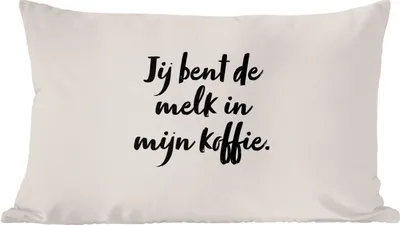 Produktbild von MuchoWow® Zierkissen Sofakissen Wohnzimmer Dekokissen 50x30 cm Taupe - Du bist die Milch in meinem Kaffee - Zitat - Wohnzimmerdekoration - Polster mit Photo