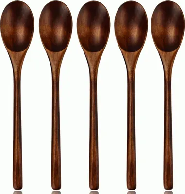 Productafbeelding van Pollepel - Set van 5 - Lengte 22,3 cm - Hout - Handvat van hout - Kindveilig