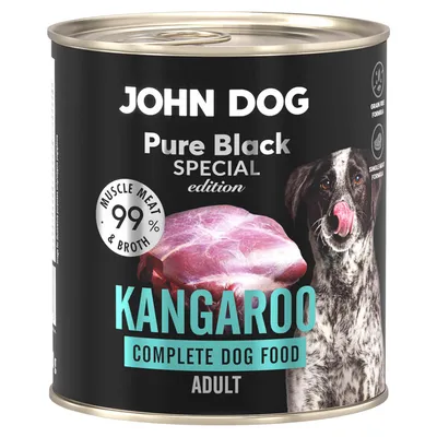Produktbild von John Dog Hundefutter Känguru - Premium Getreidefreies Hundenassfutter mit 99% Fleisch - Monoprotein Nassfutter - Pure Black Special Edition 800g