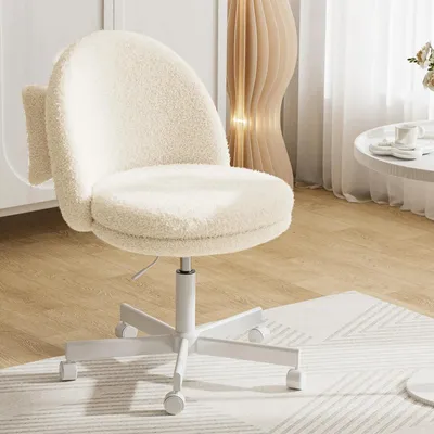 Produktbild von Bürostuhl Schreibtischstuhl - CH710 - Höhenverstellbar - Ergonomische Rückenlehne - 360° drehbar - Ohne Armlehnen - Mit Rollen - Teddy-Samt - Weiß