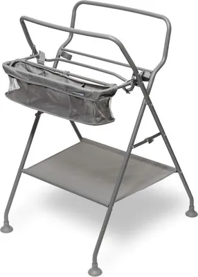 Obrázek produktu pro Skládací stojan na dětskou vaničku - s úložnými kapsami a nepropustnou vypouštěcí hadicí - Ergonomický, lehký a stabilní držák na vaničku - Skládací - Snadno se ukládá