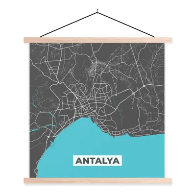 Produktbild von MuchoWow® Textilposter Antalya - Stadtplan - Blau - Karte 120x120 cm mit holzfarbenen Rahmen - Textil-Poster