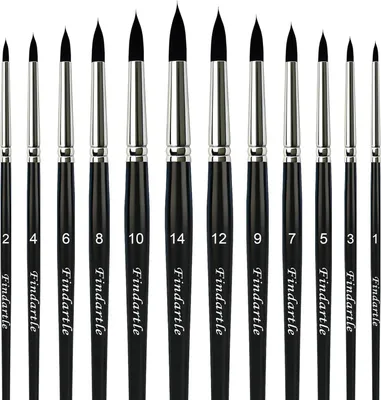Productafbeelding van Waterverfkwasten set 12-delig, rond, nylon, voor hobby