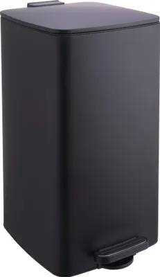 Produktbild von Relaxdays Mülleimer Küche, 30 Liter, Absenkautomatik, entnehmbarer Inneneimer, mattes Metall, eckiger Treteimer, schwarz