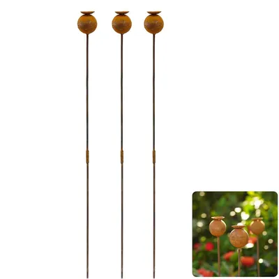 Produktbild von Gartenstecker Metall Blumen 3er Set, Garten Deko Rostoptik Blumenstecker für Beet Rasen Terrasse Outdoor Dekoration