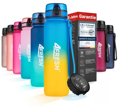 Produktbild von 4FRESH Trinkflasche 1000 ml aus Tritan – BPA-freie Wasserflasche mit Sieb, auslaufsicher, 1-Klick-Öffnung & Trageschlaufe