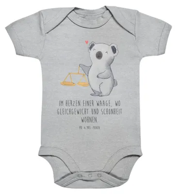 Produktbild von Mr. & Mrs. Panda Babybody Waage Astrologie 12. - 18. Monat - Heather Grey - Geschenk, Strampler, babykleidung body, Einteiler, Babystrampler, Sternzeichen, Zum Geburtstag
