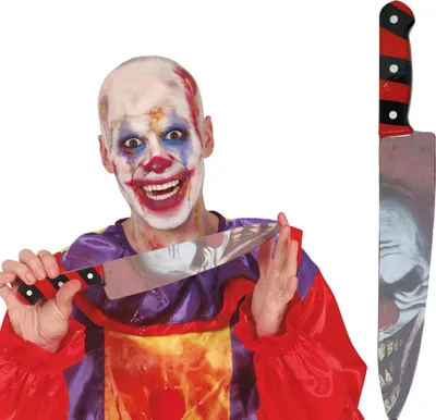 Immagine prodotto di Clown Horror Halloween Costume Accessori Coltello Spaventoso Decorazione Party Spaventoso Divertimento Clown Costume Evento Horror Clown Carnevale, Colore: Multicolore
