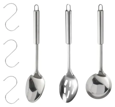 3-teiliges Edelstahl-Kochlöffel-Set mit Haken