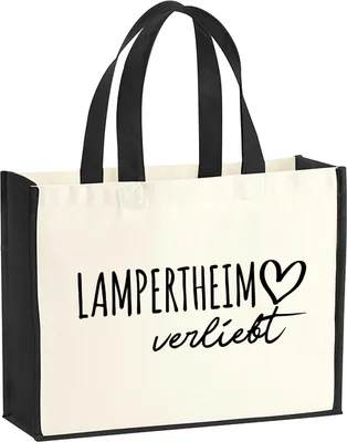 Produktbild von Huuraa Jutetasche Lampertheim verliebt 21 Liter Black Jute und Baumwolle Einkaufstasche Geschenkidee