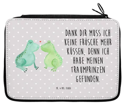 Produktbild von Mr. & Mrs. Panda Etui Frosch Liebe - Grau Pastell - Geschenk, Federtasche, Verlobung, Freundin, Kuss, Schlampermäppchen, Hochzeit, Federmappe, Bleistiftetui, Stifteetui
