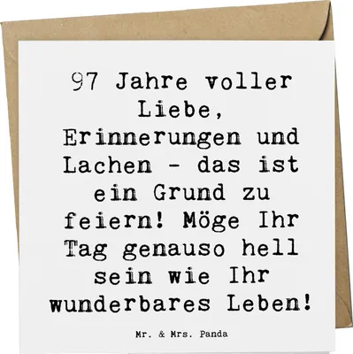 Produktbild von Mr. & Mrs. Panda Grußkarte Spruch 97. Geburtstag - Weiß - Geschenk, anlasskarte, Lebensfreude, Happy Birthday, Klappkarte, unvergessliche Momente, doppelkarte, Alter