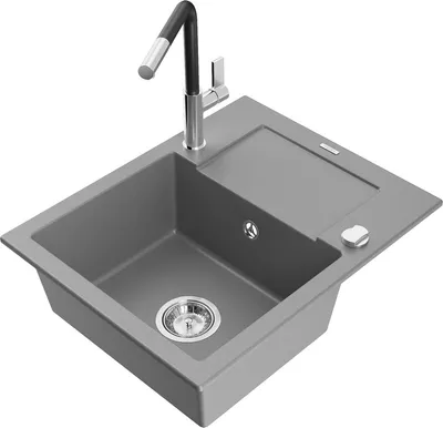 Produktbild von Mexen Enzo 1 Becken-Granitspüle mit Abtropffläche und Mischbatterie Flora, Grau - 6506-71-670401-07