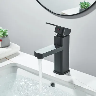Immagine prodotto di Miscelatore monocomando per lavabo da bagno - Foro singolo - Miscelatore per acqua calda e fredda - Cartuccia in Vetroceramica - Acciaio inossidabile - Montaggio a incasso - Finitura nera opaca
