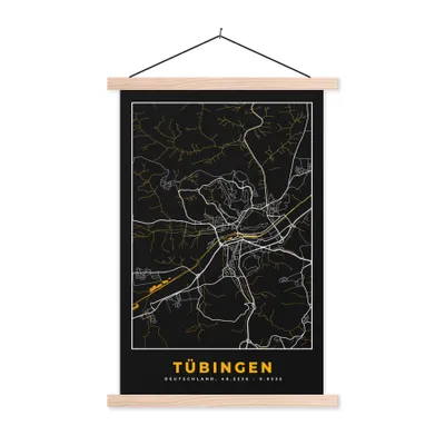 Produktbild von MuchoWow® Textilposter Deutschland - Schwarz und Gold - Tübingen - Stadtplan - Karte 120x180 cm mit holzfarbenen Rahmen - Textil-Plakat