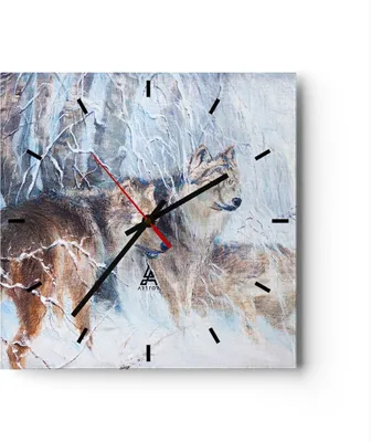 Produktbild von Wanduhr - Quadrat - Glasuhr - Wolf Tier Wald - 30x30cm - Schleichendes Uhrwerk - Lautlos - zum Aufhängen bereit - Dekoration Modern - Wanddekoration aus Glas - C3AC30x30-3770