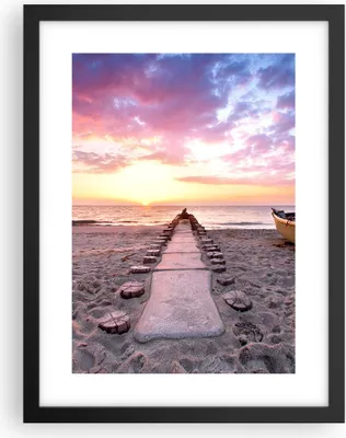 Produktbild von Gerahmtes Poster - Schwarzer Rahmen - Boot Strand Himmel - 30x40 cm - Wand Bild - Wanddeko - Wandbilder - Kunstposter - Wandposter - Bilderrahmen - Bilder - Kunstdruck - P2BPA30x40-5064