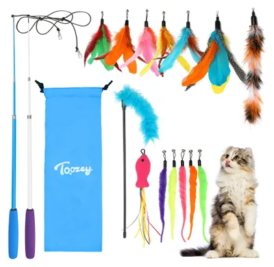 Produktbild von Katzenangel, 16-teiliges Set mit Angelstangen und Spielzeugen
