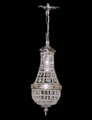 Produktbild von Casa Padrino Barock Hängeleuchte Glas Kristall / Silber - Höhe 30 cm, Durchmesser 10 cm - Decken Leuchte Antik Stil