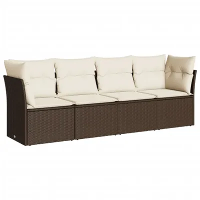 Produktbild von 4-tlg. Garten-Sofagarnitur mit Kissen Braun Poly Rattan