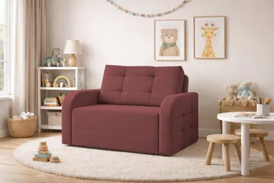 Produktbild von MOEBLO Kindersofa PORTO 120 – Schlafsessel Sofa Sessel Jugendsofa Schlafsofa 2-Sitzer Gästebett mit Schlaffunktion und Bettkasten - Weinerot (BRAGI 92)