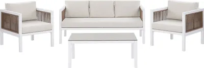 Produktbild von BELIANI Lounge Set Weiß und Braun Aluminium Flechtseil mit Kissen Beige Couchtisch Sicherheitsglas 5-Sitzer Terrasse Outdoor Modern