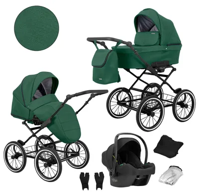 Obrázok produktu pre Kočík Kunert Romantic 3 v 1 v zelenej farbe s autosedačkou Cosmo a veľkým balíkom príslušenstva