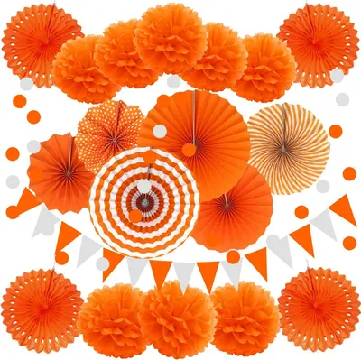 Produktbild von Großes Herbst-Party-Dekorationsset, orangefarbene Herbst-Papierfächer zum Aufhängen, Happy-Fall-Banner, Pom-Poms, Herbst-Ahornblätter-Girlanden für Thanksgiving, Hochzeit, Geburtstag, Festival, Party-Hintergrunddekoration
