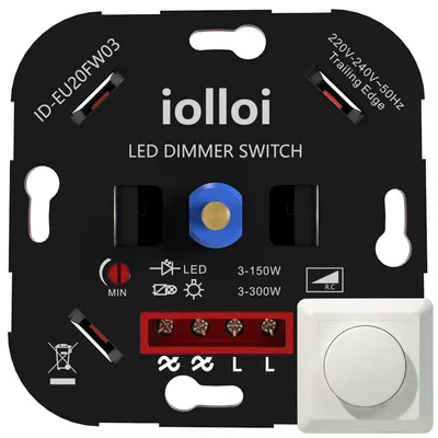 Obrázok produktu pre Iolloi LED stmievač, otočný stmievač, stmievateľné LED diódy 3-150W halogénové 3-300W, biely, biely
