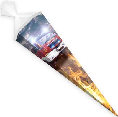 Produktbild von itenga Schultüte Zuckertüte 6eckig 85cm Feuerwehr Verschluss weiss