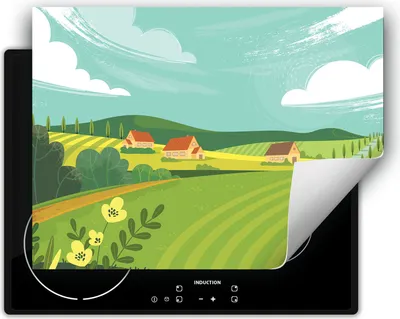 Produktbild von DarHaus Herdabdeckplatte 70x52 cm Anti Rutsch Matte Aufrollbar, Dorf
