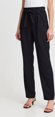 Image de Ichi  IXCAISY Pantalon pour femme en tissu, avec cordon de serrage, passants de ceinture, coutures décoratives, légèrement élastique, coupe classique