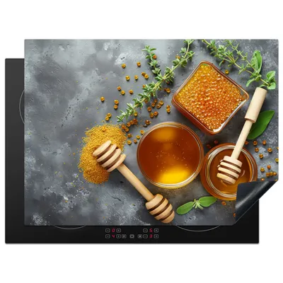 Obrázek produktu pro KitchenYeah® Deska na sporák med - bylinky - beton, 71x52cm, dekorace do kuchyně, keramický kryt varné desky, krycí deska na varnou desku