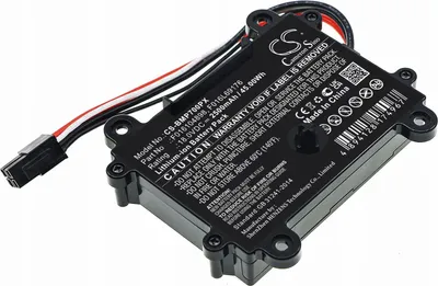 A close-up shot of a black battery pack with wires and labels.