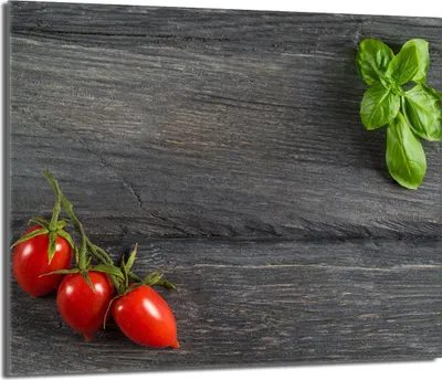 Image de Plaque de recouvrement pour cuisinière 60x52 Vitrocéramiquefeld Couverture anti-éclaboussures Plaque de verre Déco Planche à découper, Tomates Bois