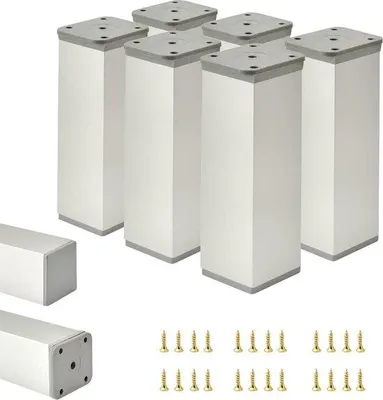 Zdjęcie produktu dla Regulowane nóżki do szafek – 6 sztuk 40 x 40 mm – metalowe nóżki 120 mm – aluminium