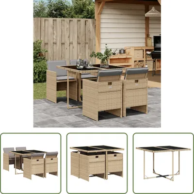 Produktbild von The Living Store 5-tlg. Garten-Essgruppe mit Kissen Beigemischung Poly Rattan