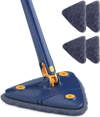 Produktbild von Wischmopp 360? drehbar Super Wasseraufnahme dreieckig Wischmopp Faltbarer automatischer Wasserquetsch-Mikrofaser-Wandwischmopp mit 4 Ersatz-Mopp-Tüchern - navy