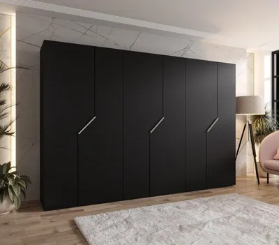 Produktbild von Breiter Kleiderschrank 300 cm ELIRA 1 - schwarz / Griffe aus Kaschmir
