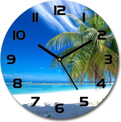 Produktbild von Wanduhr aus Glas 30fi Glasbild Glasuhr Gehärtetes Glas - schwarze-zeiger - Tropical beach
