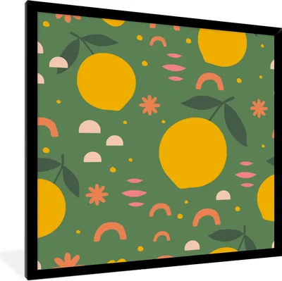 Produktbild von MuchoWow® Gerahmtes Poster Zitrone - Frucht - Rosa 40x40 cm - Poster mit Schwarzem Bilderrahmen Wandposter Rahmen Foto Bilder - Mit Rahmen - Wanddekoration Schlafzimmer